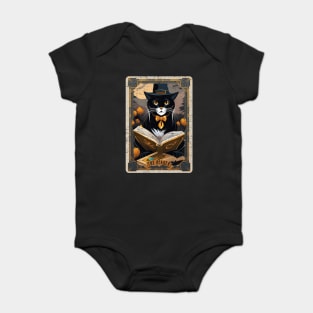 The Reader Retro Black Cat Halloween Tarot Card Baby Bodysuit